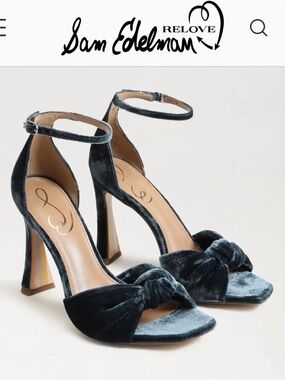 Sam Edelman Velvet Knot Ankle-Strap Heels in Dark Teal Velvet